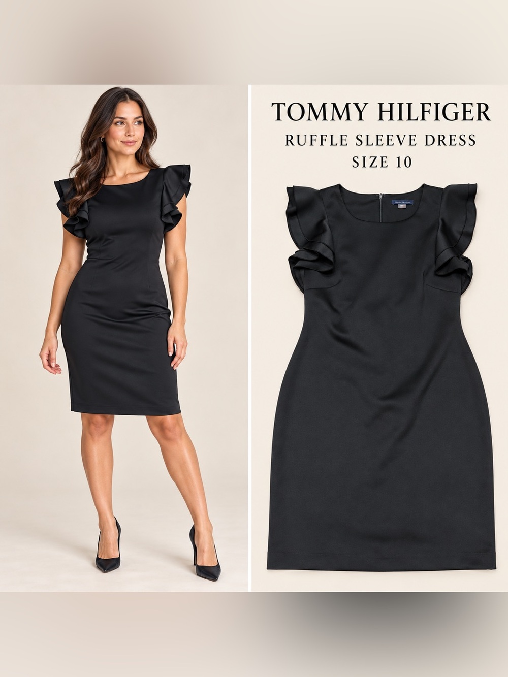 Tommy Hilfiger Black Ruffle Sleeve Sheath Dress Size 10